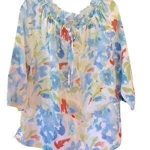 Hester & Orchard Floral frenzy  Boho linen blend  Top Small